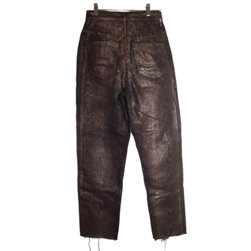 WE THE FREE CRVY Jeans Cropped Metallic Snakeskin Coated Black Gold NWOT… - Picture 5 of 10